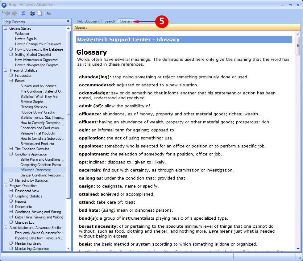 help glossary